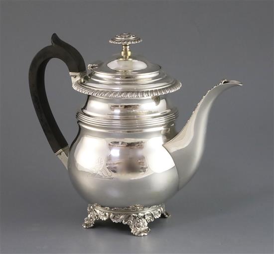 A George IV silver coffee pot by Emes & Barnard, gross 24.5 oz.